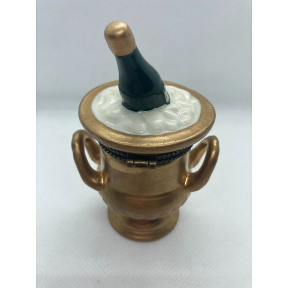 Champagne Ice Bucket Hinged Trinket Valentines Ceramic Jewelry Box - Picture 3 of 7